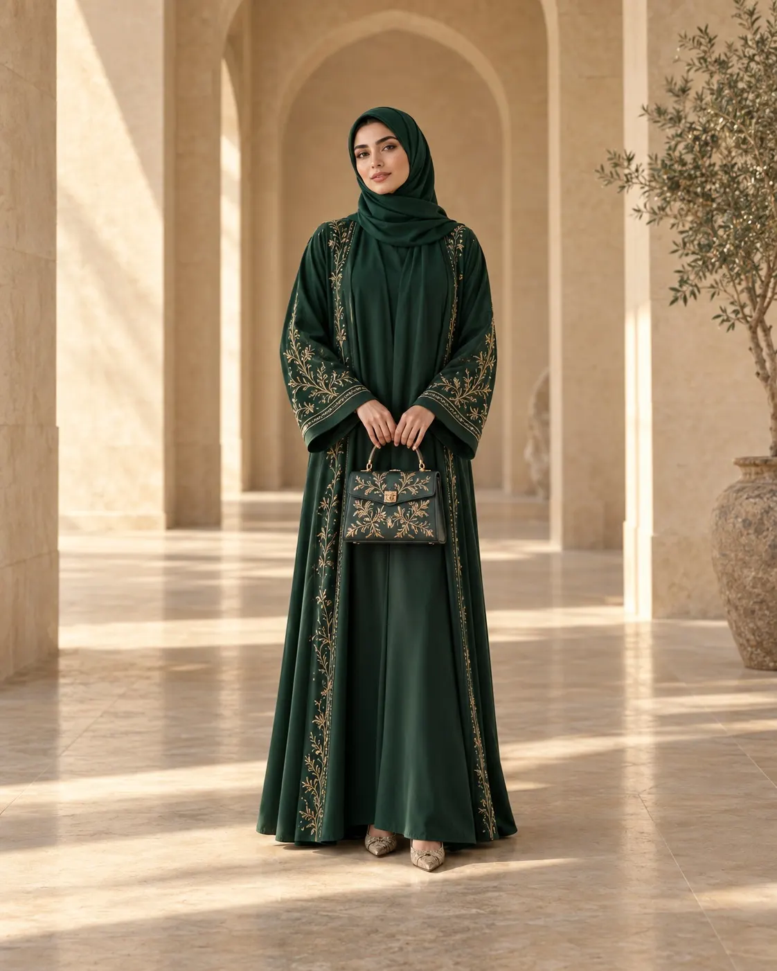 Bold emerald modest outfit