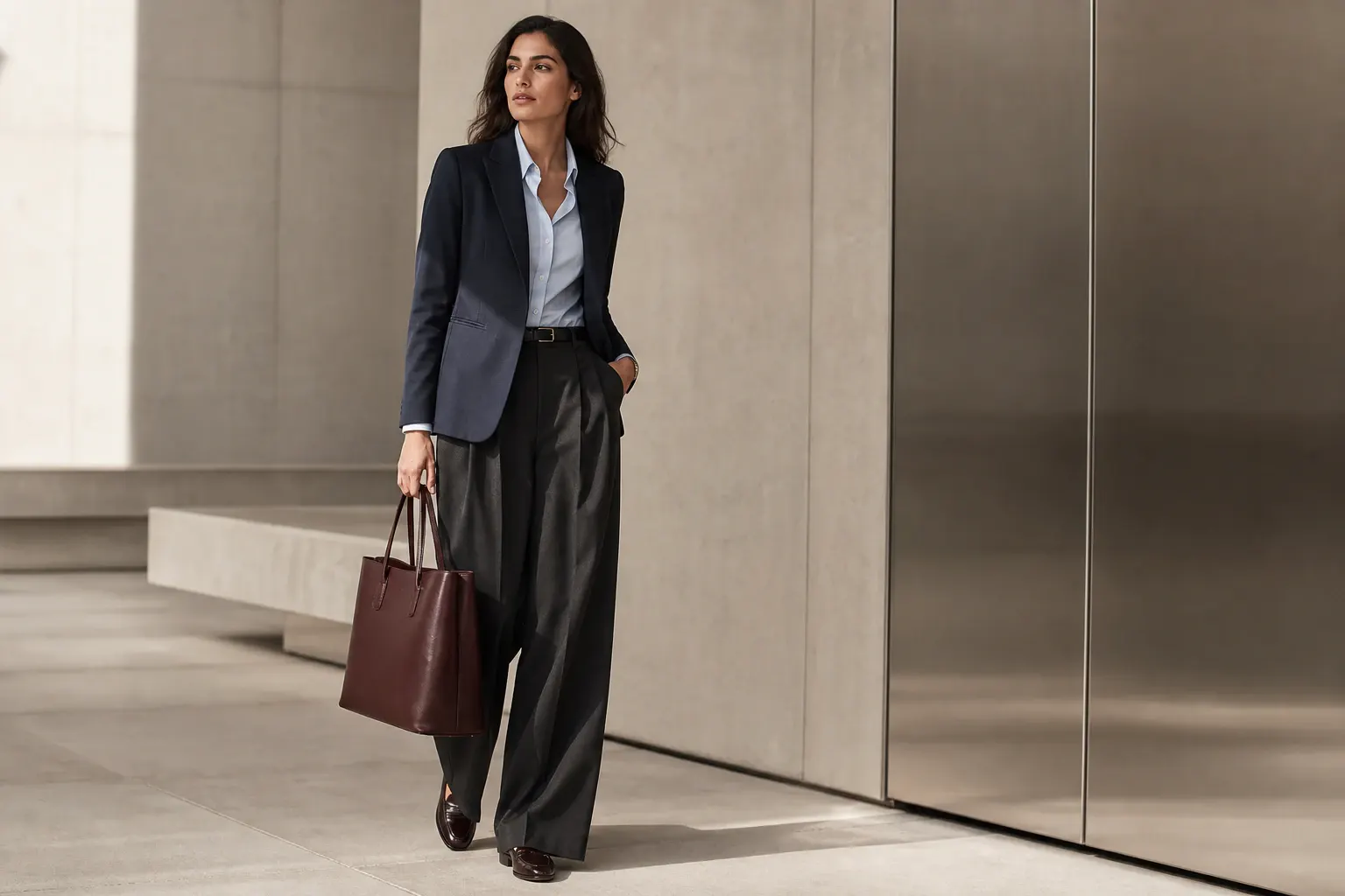 Modest tailored work look
