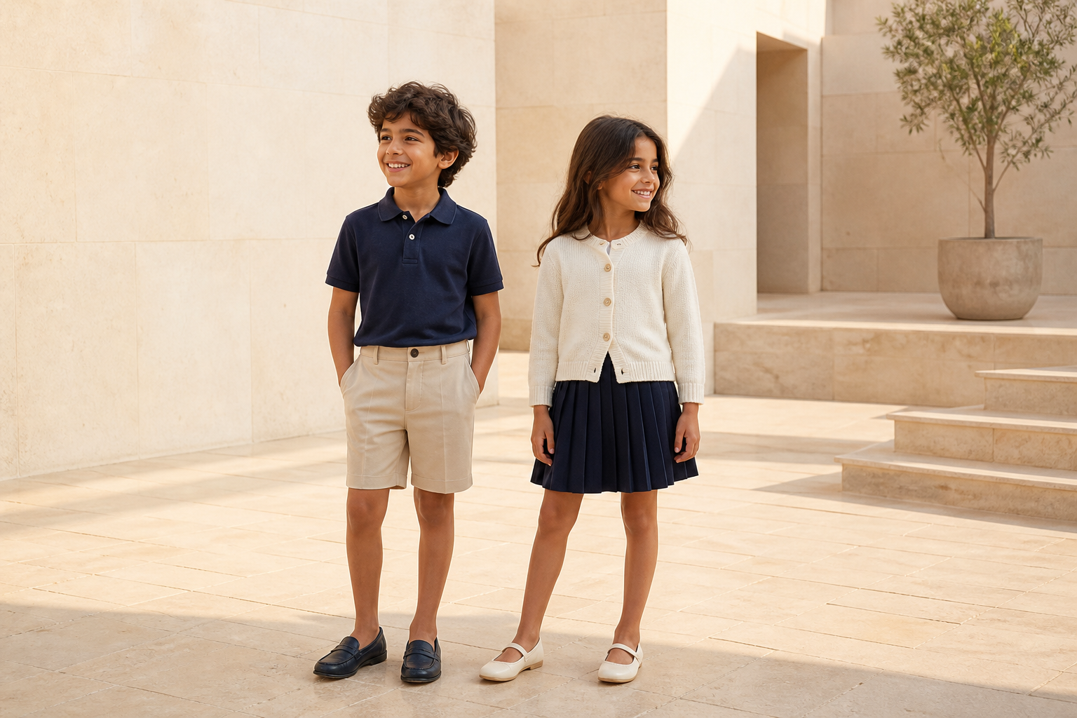 Children wearing timeless coordinated outfits