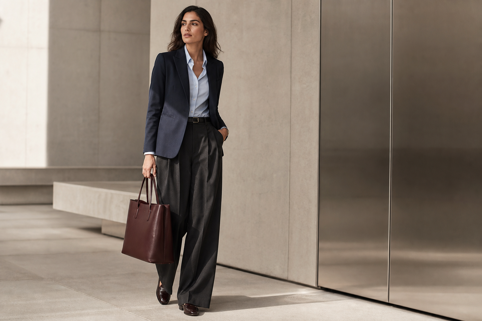 Woman wearing a polished workday outfit